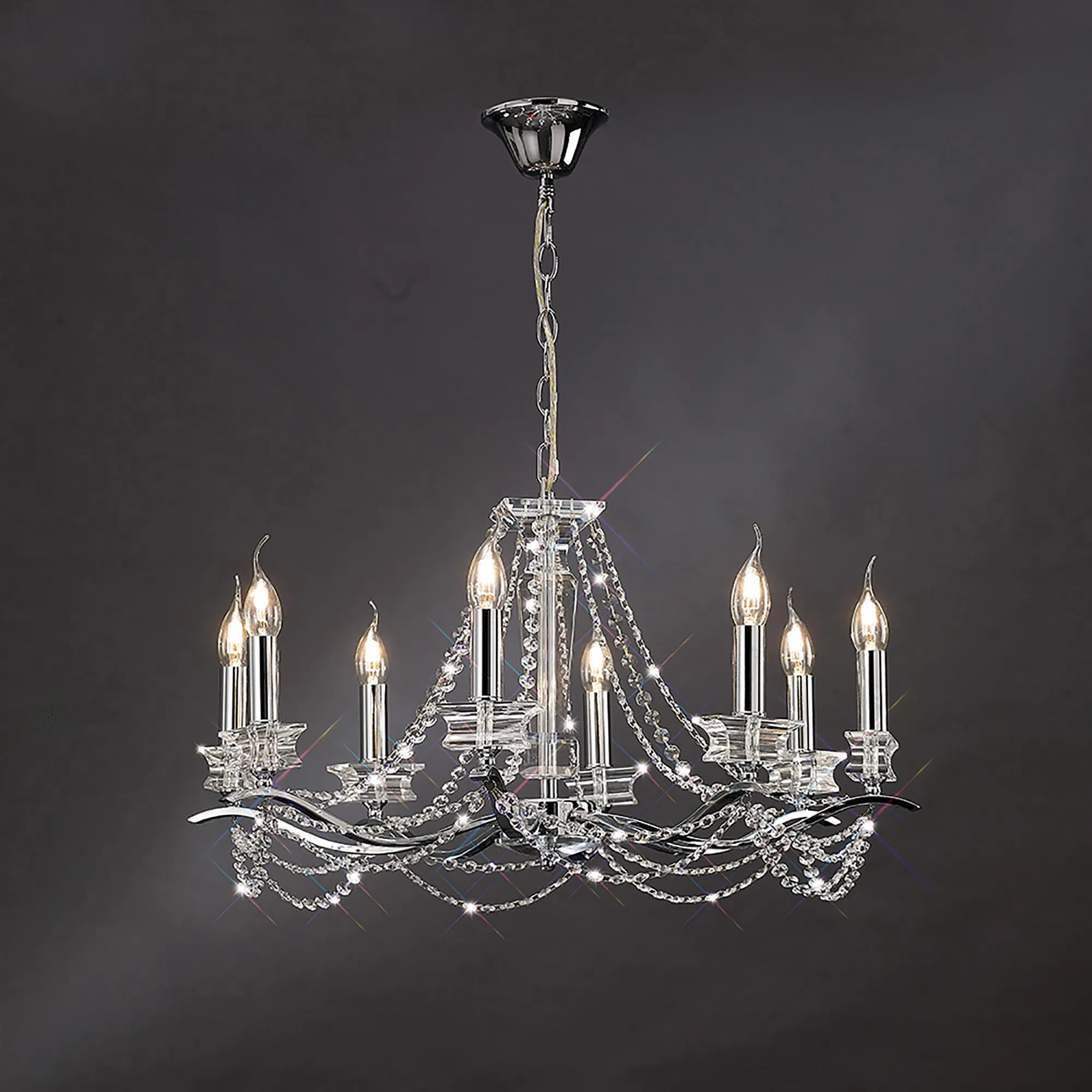 Nydia Polished Chrome Crystal Ceiling Lights Diyas Multi Arm Crystal Fittings Nydia Polished Chrome Crystal Ceiling Lights Diyas Multi Arm Crystal Fittings